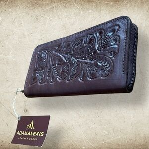 ADAMAlexis NWT Hand Tooled Brown Leather Zip Around Wallet
